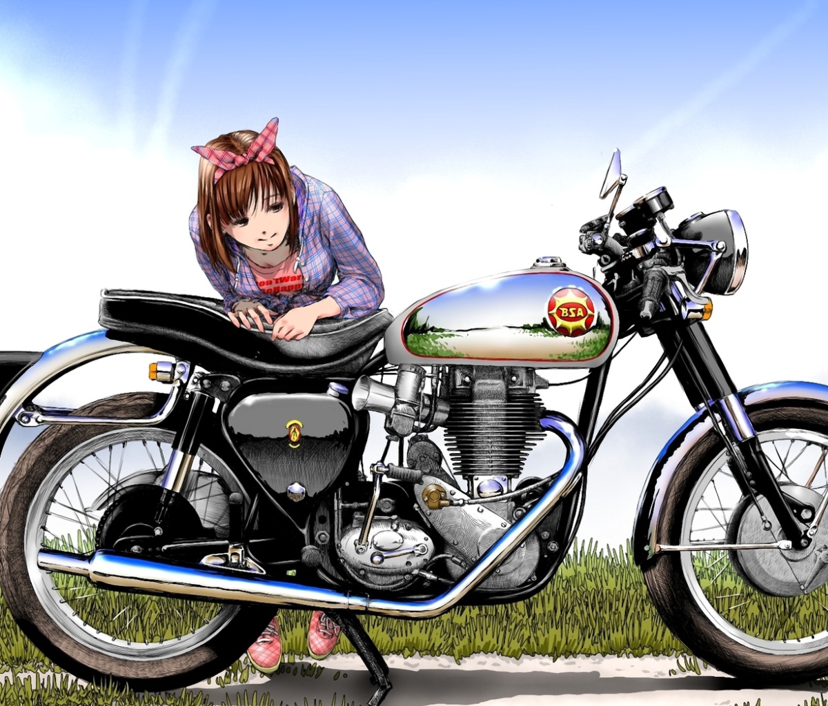 Обои Anime Girl with Bike 1200x1024