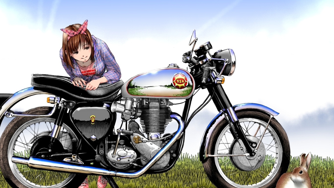 Das Anime Girl with Bike Wallpaper 1366x768