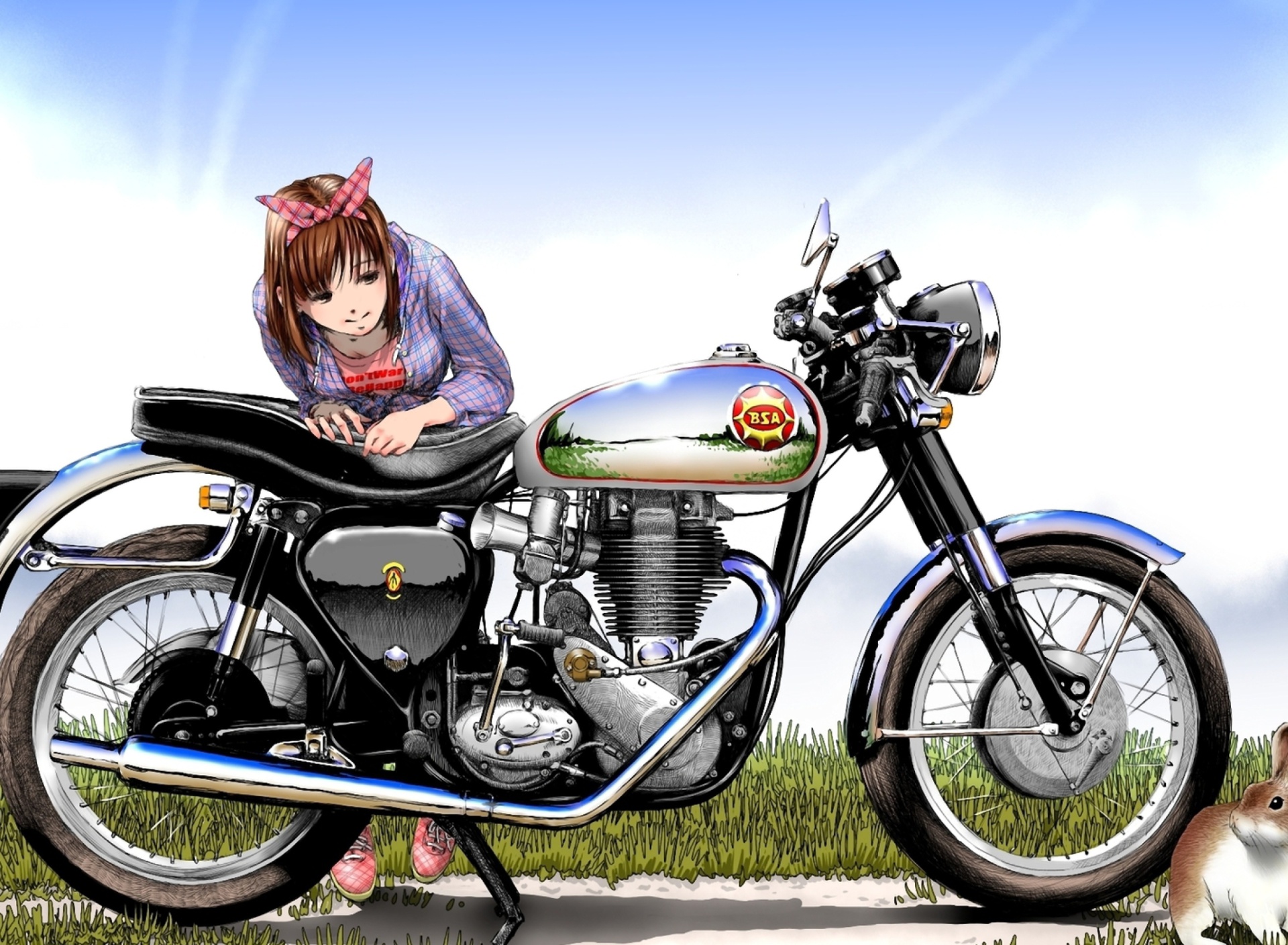 Обои Anime Girl with Bike 1920x1408