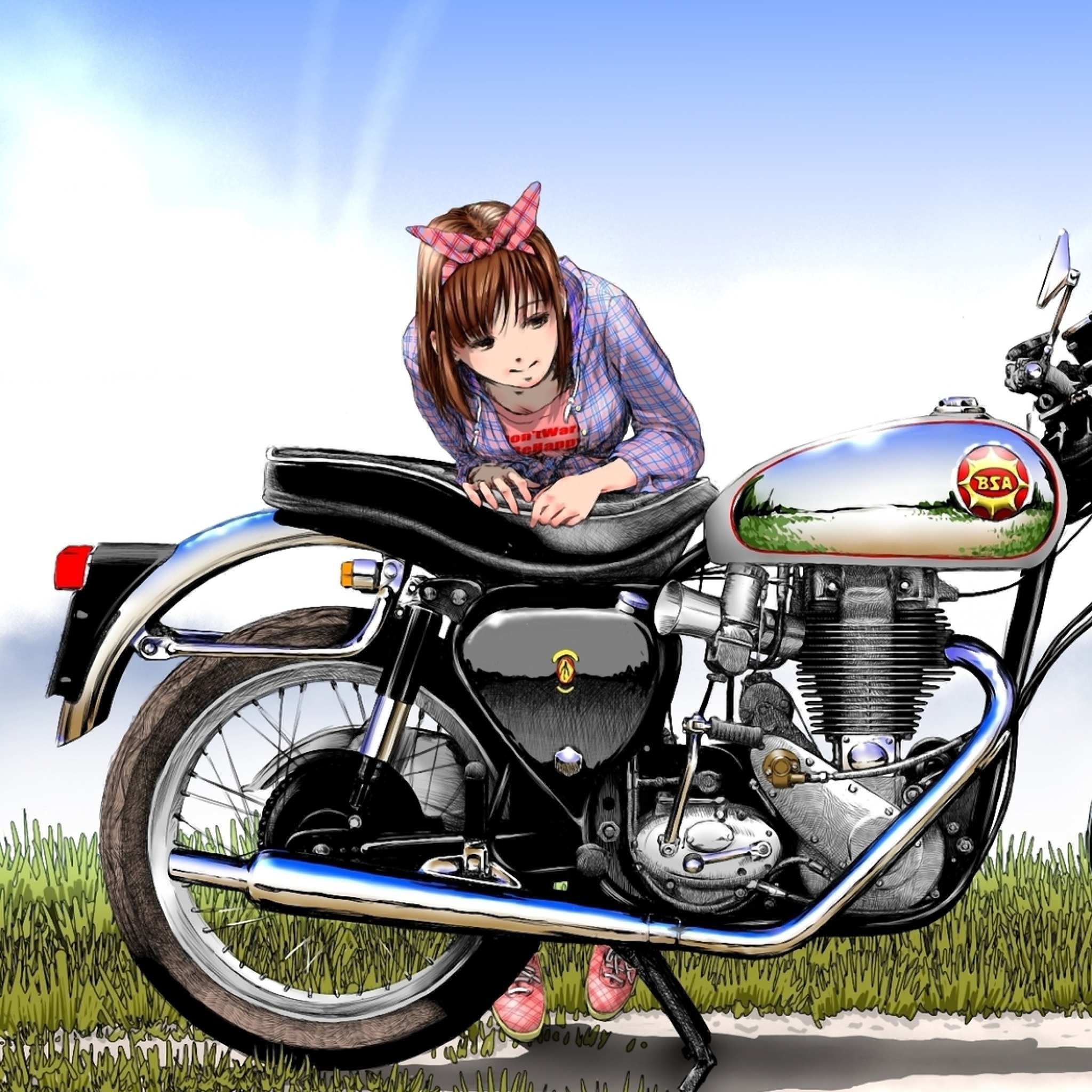 Anime Girl with Bike wallpaper 2048x2048