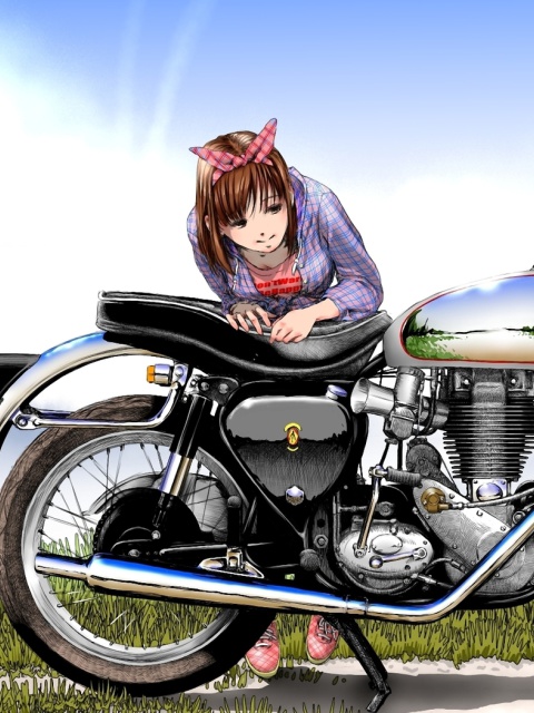 Anime Girl with Bike wallpaper 480x640