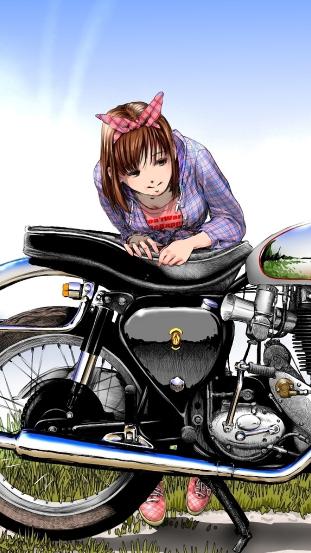 Das Anime Girl with Bike Wallpaper 640x1136