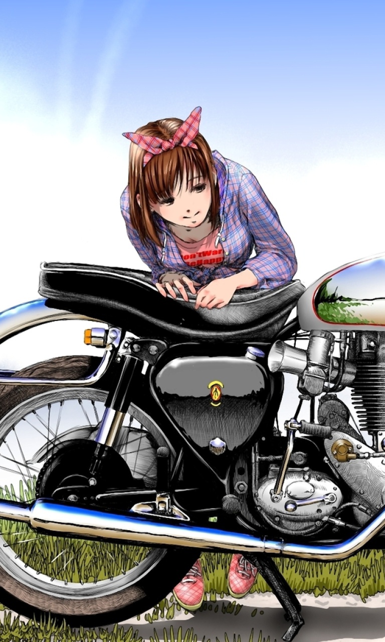 Fondo de pantalla Anime Girl with Bike 768x1280
