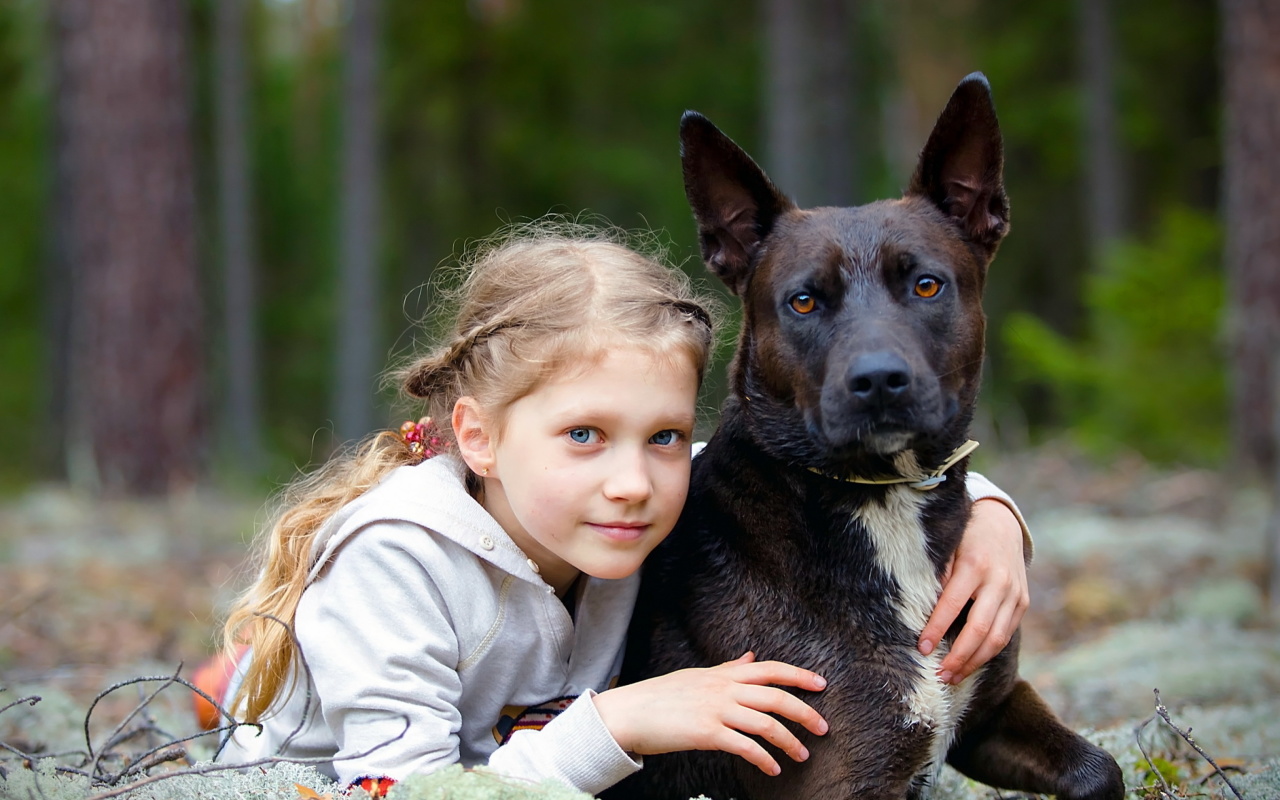 Dog with Little Girl wallpaper 1280x800