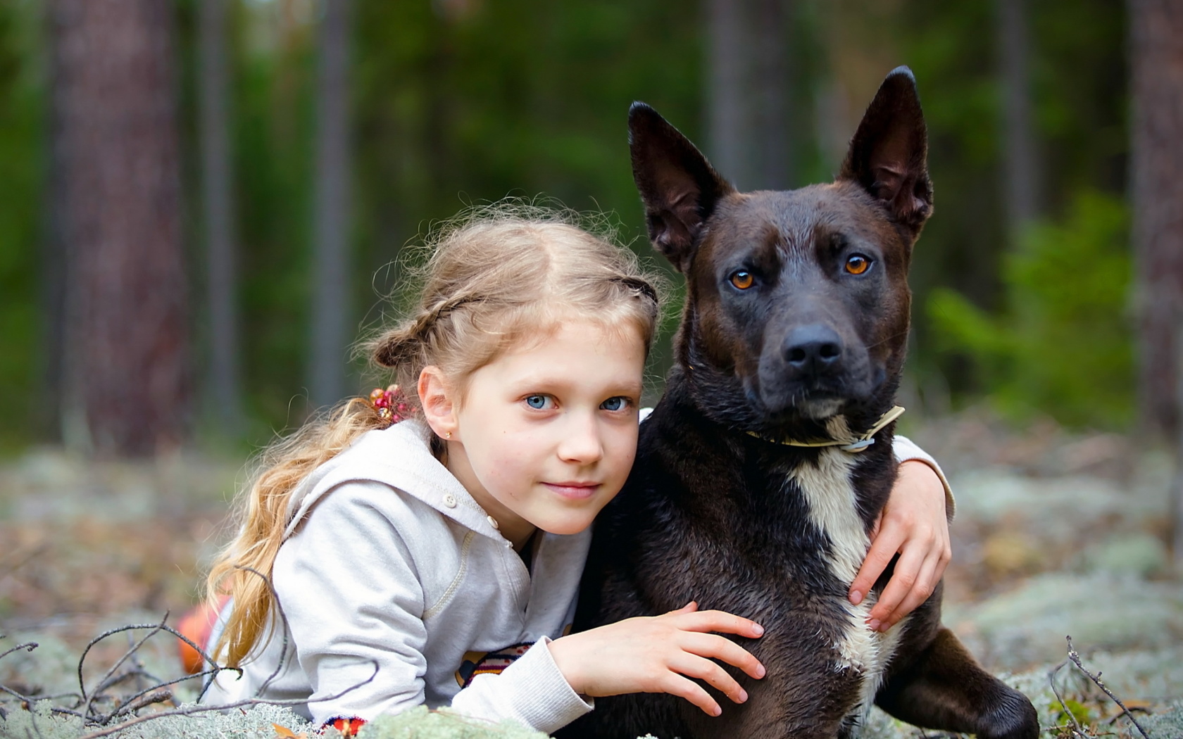 Обои Dog with Little Girl 1680x1050