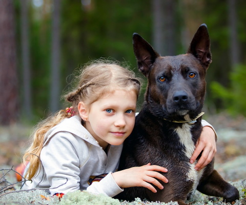 Dog with Little Girl wallpaper 480x400