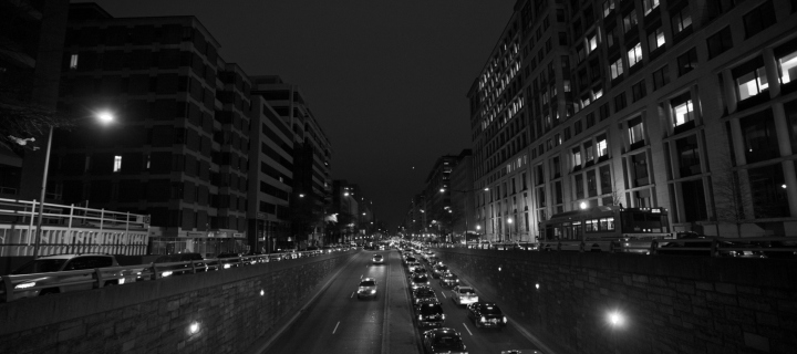 Black And White Cityscapes Lights wallpaper 720x320