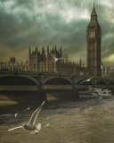 Das Dramatic Big Ben And Seagulls In London England Wallpaper 128x160