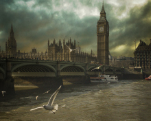 Обои Dramatic Big Ben And Seagulls In London England 220x176