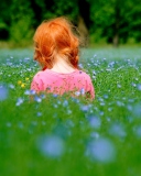 Redhead Child Girl Behind Green Grass wallpaper 128x160