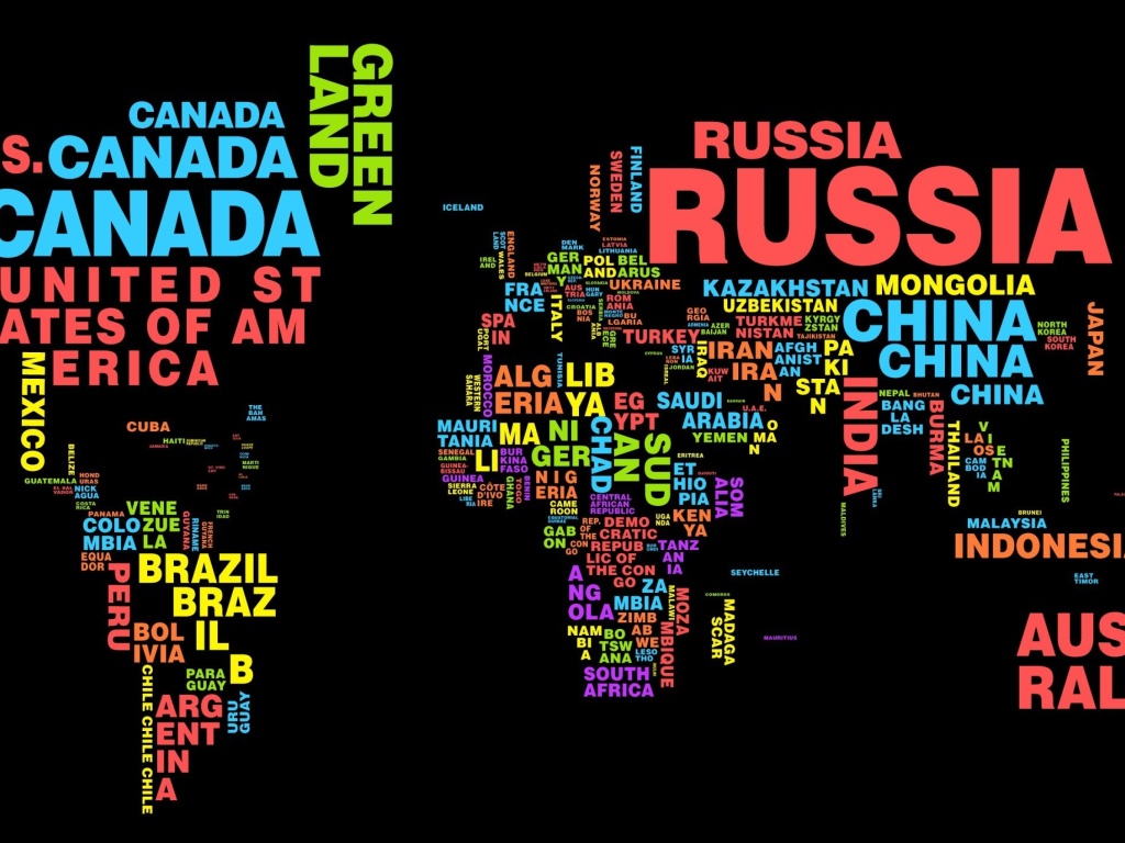 Обои World Map with Countries Names 1024x768