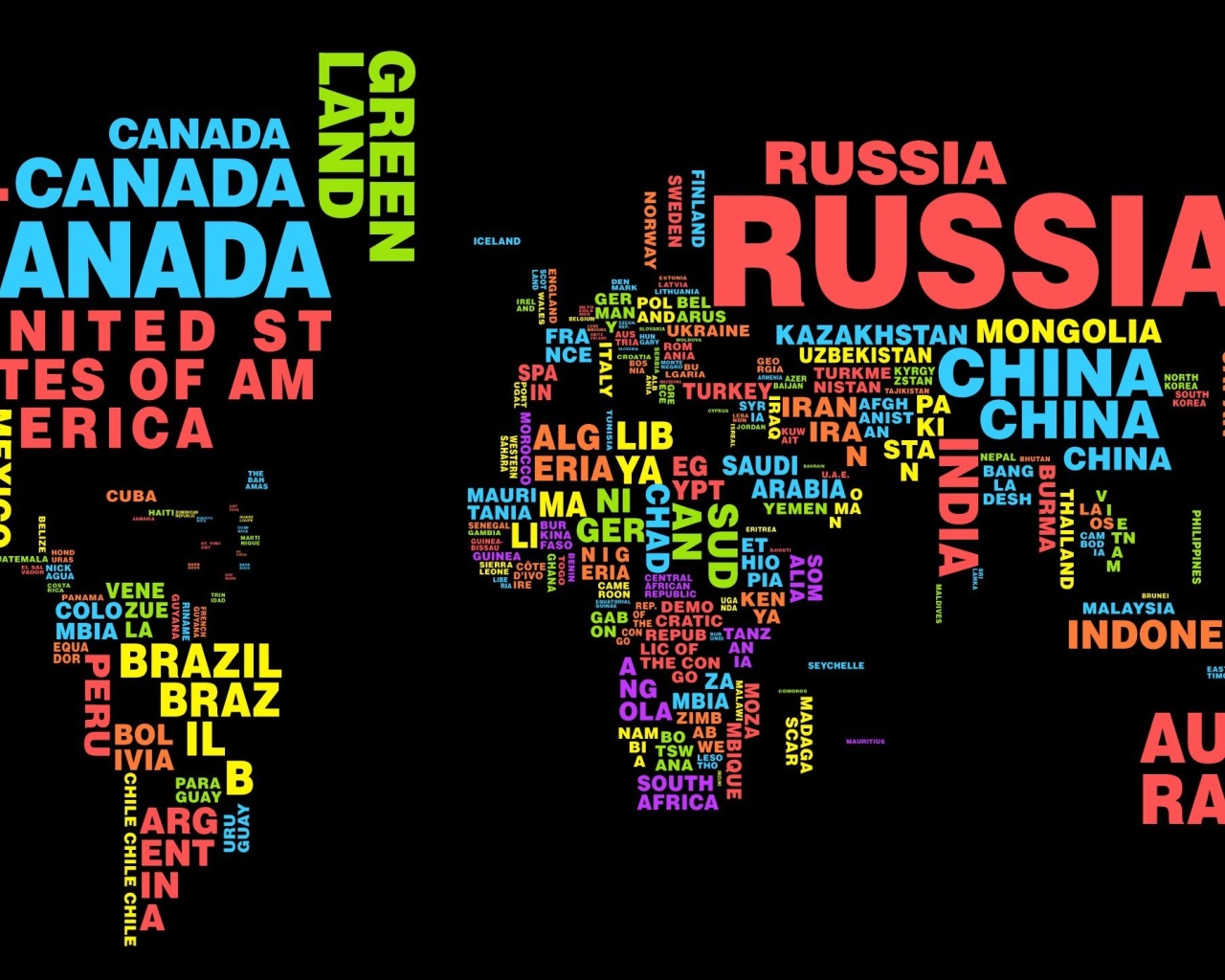 Sfondi World Map with Countries Names 1280x1024