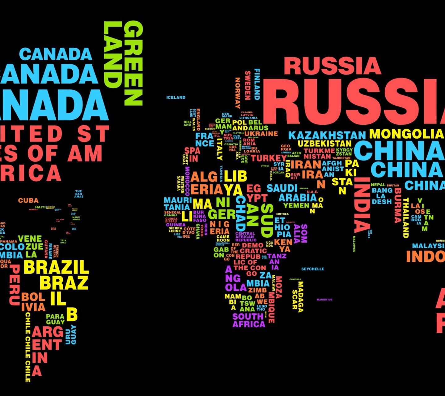 Обои World Map with Countries Names 1440x1280