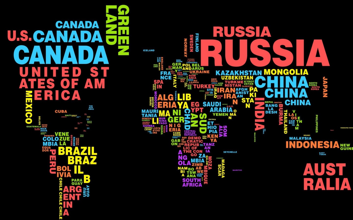 Sfondi World Map with Countries Names 1440x900