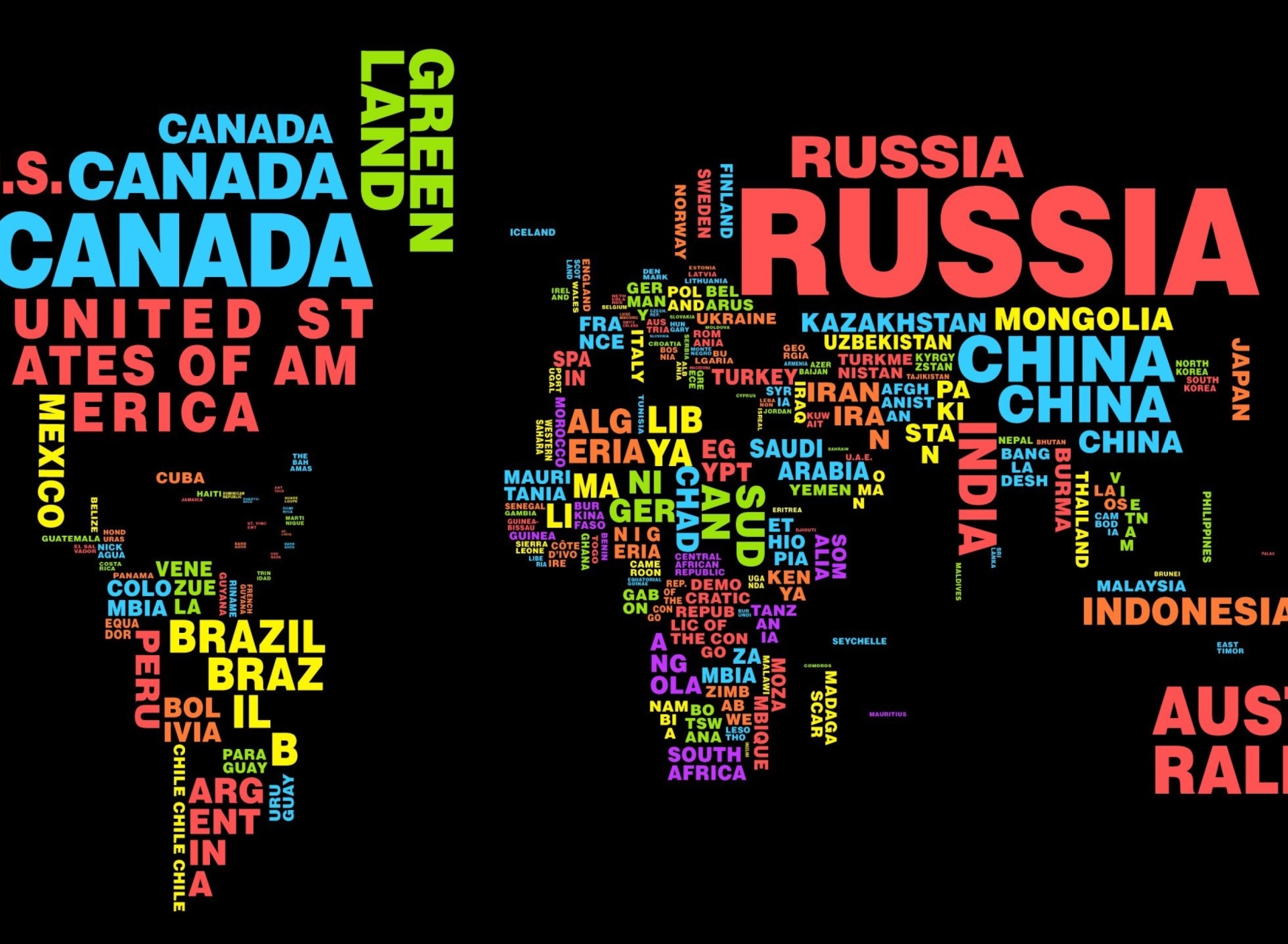 Обои World Map with Countries Names 1920x1408