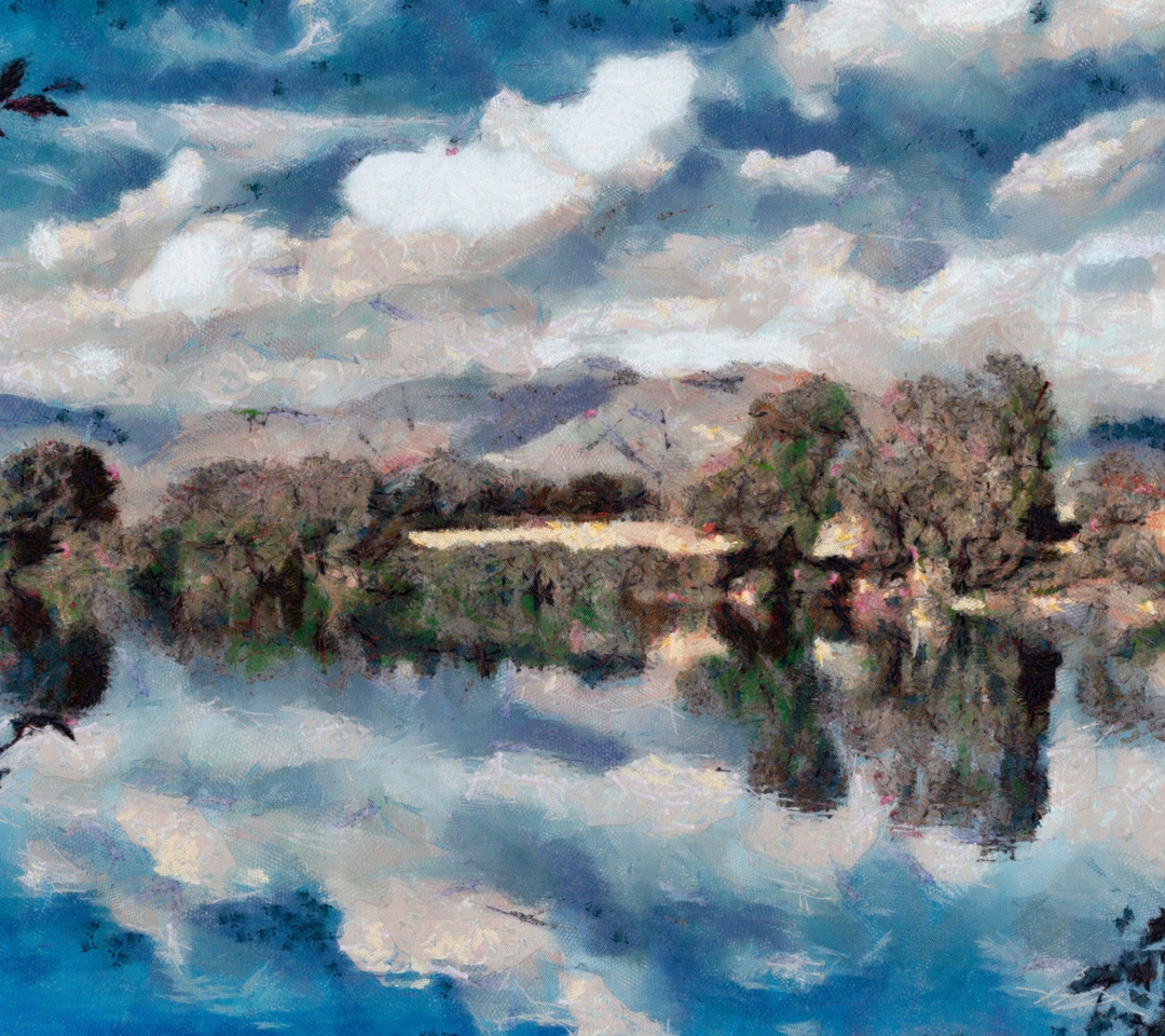 Обои Blue Lake Painting 1080x960