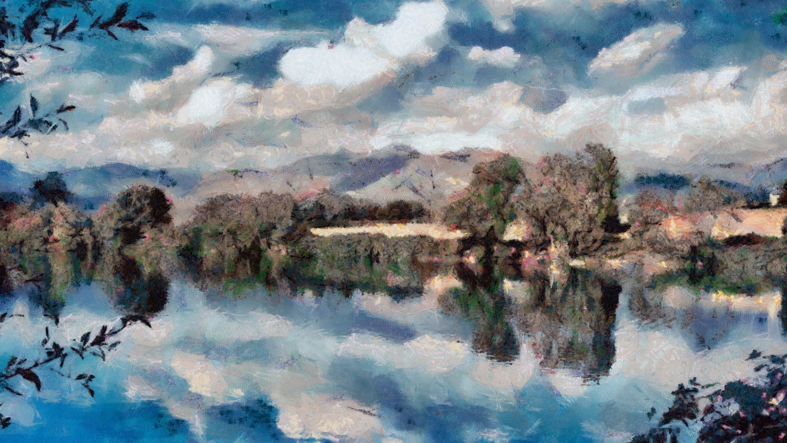 Sfondi Blue Lake Painting 1600x900