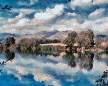 Das Blue Lake Painting Wallpaper 220x176