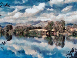Das Blue Lake Painting Wallpaper 320x240