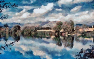 Free Blue Lake Painting Picture for Android, iPhone and iPad