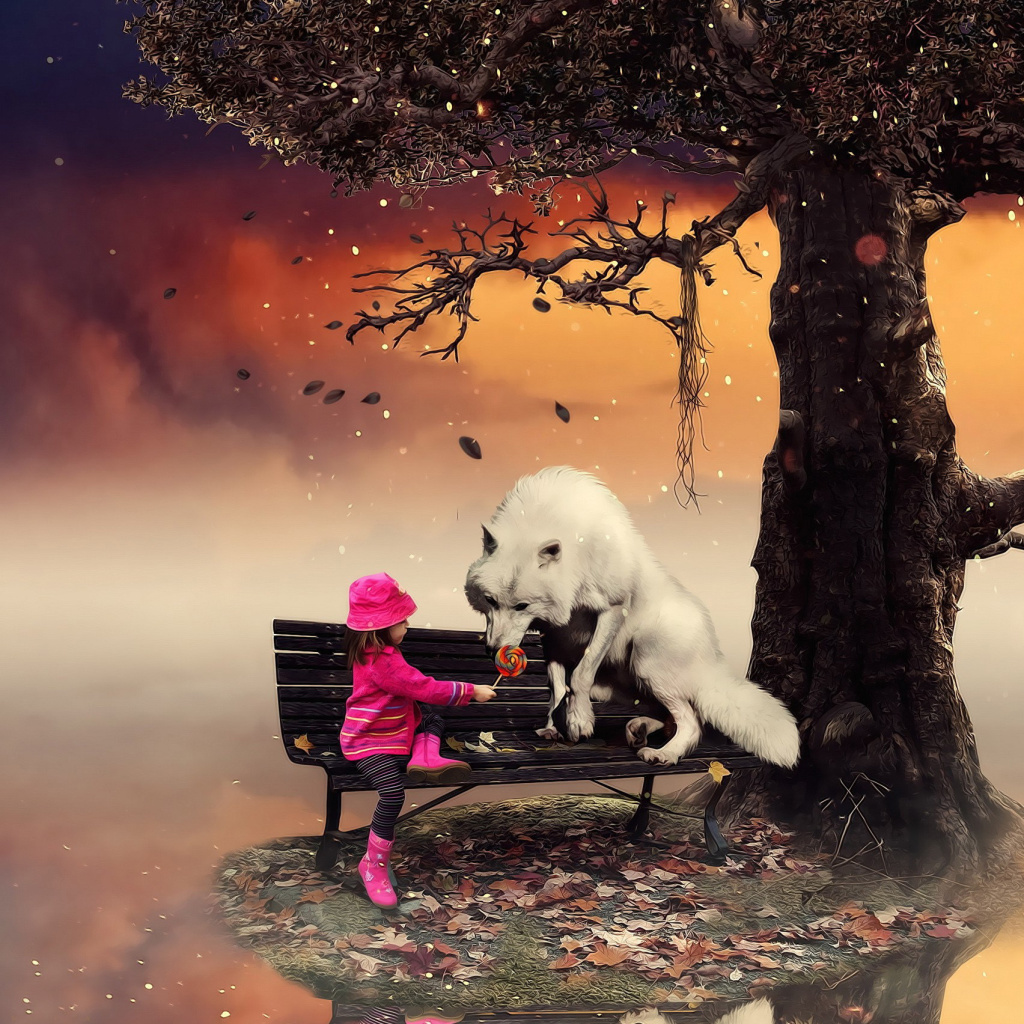 Das Little Red Riding Hood and Wolf Wallpaper 1024x1024