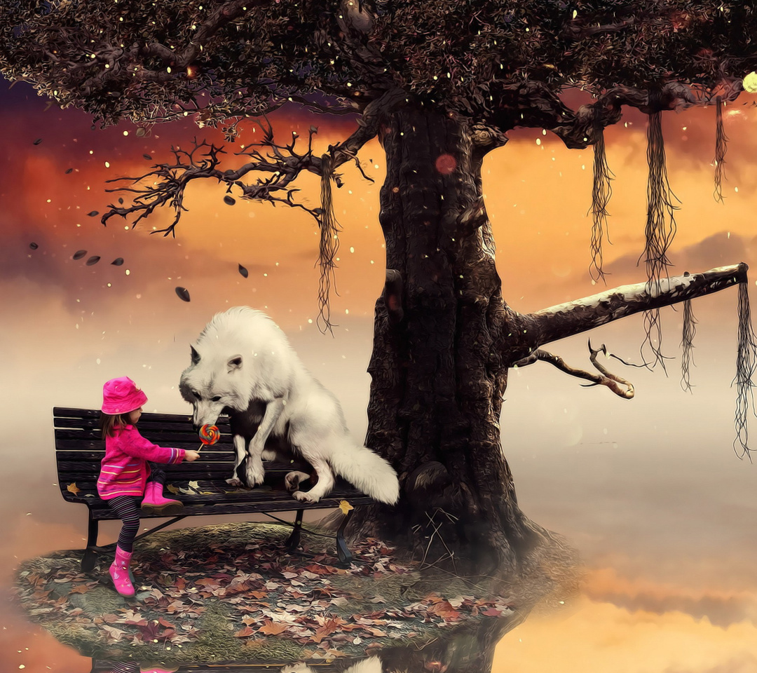 Обои Little Red Riding Hood and Wolf 1080x960