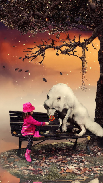 Little Red Riding Hood and Wolf wallpaper 360x640
