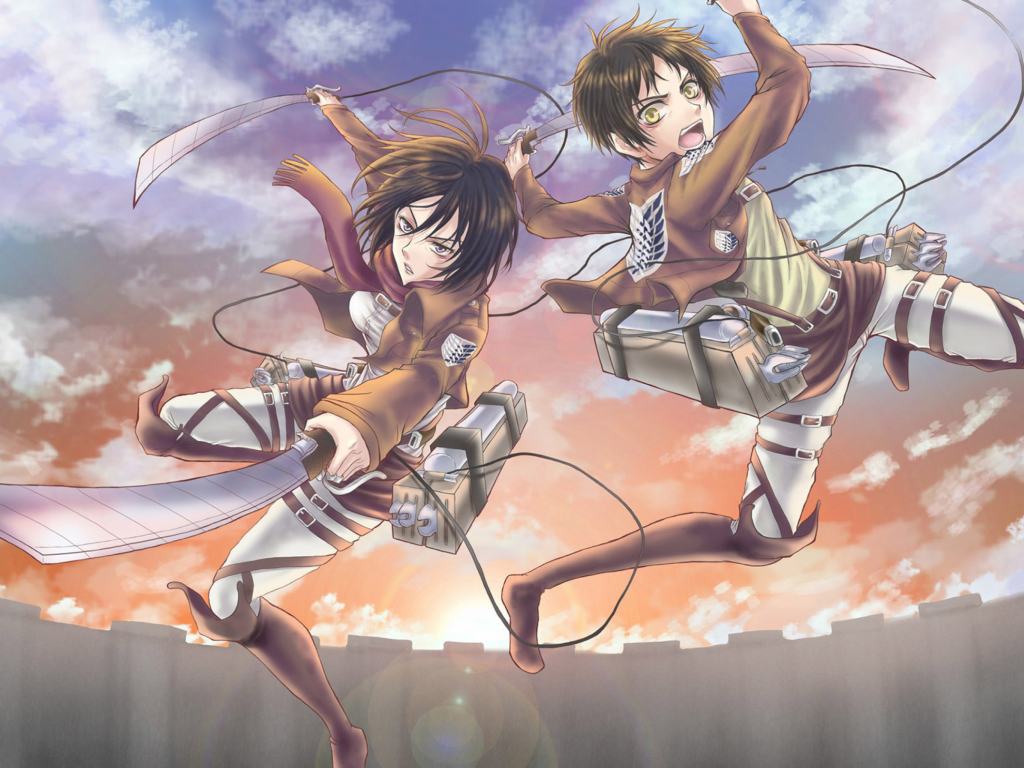 Обои Eren Yeager and Mikasa Ackerman 1024x768