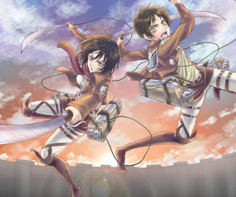 Sfondi Eren Yeager and Mikasa Ackerman 480x400