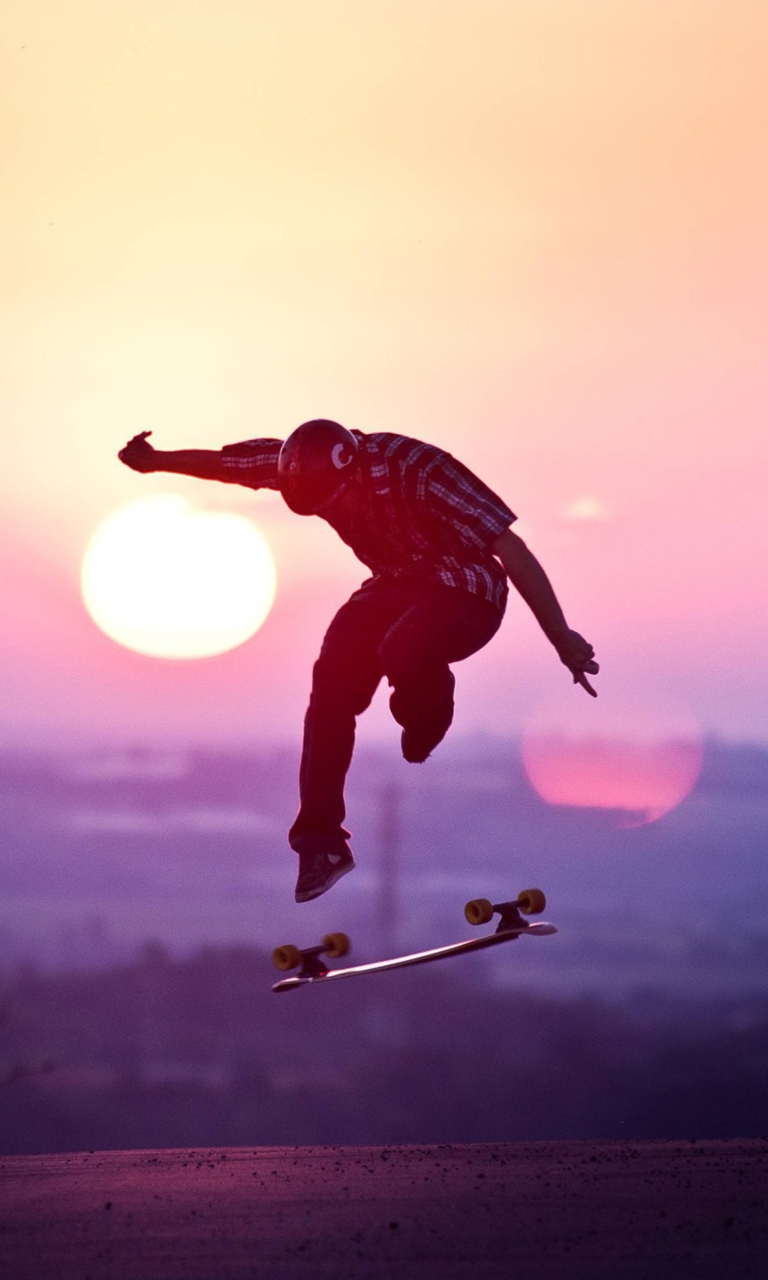 Sunset Skateboard Jump wallpaper 768x1280