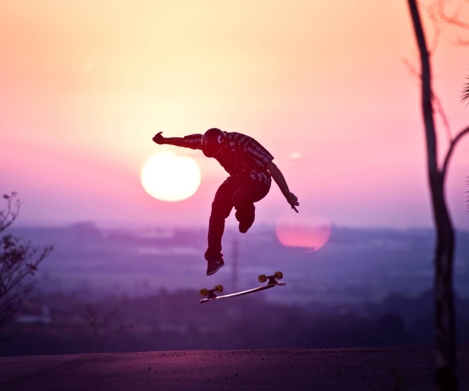 Fondo de pantalla Sunset Skateboard Jump 960x800