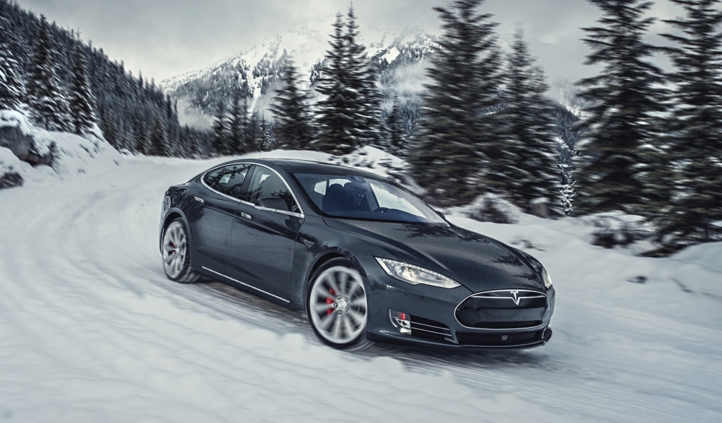 Fondo de pantalla Tesla Model S P85D on Snow 1024x600