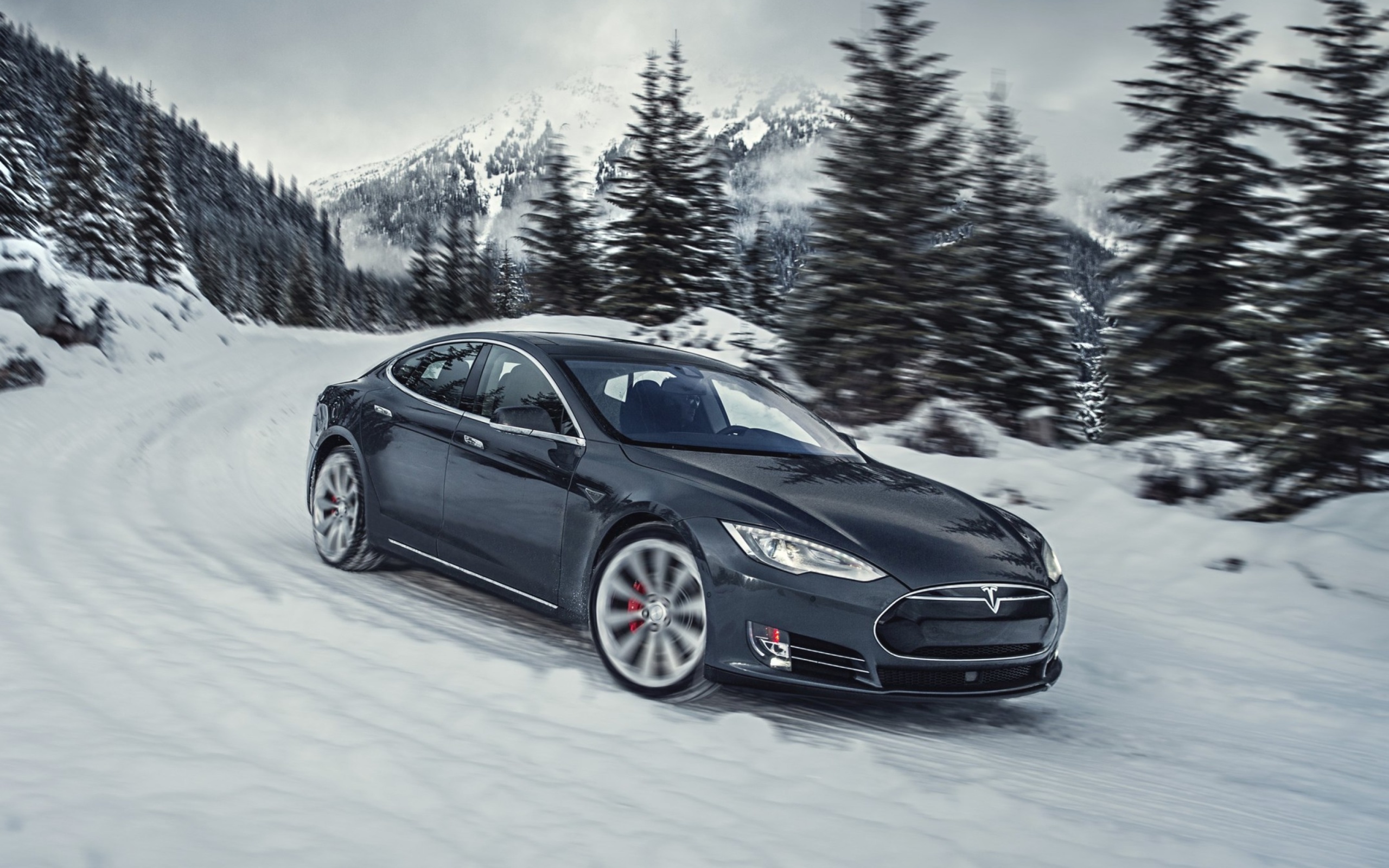 Обои Tesla Model S P85D on Snow 2560x1600