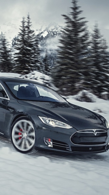 Fondo de pantalla Tesla Model S P85D on Snow 360x640