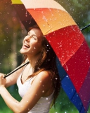Обои Happy Girl With Rainbow Umbrella Under Summer Rain 128x160