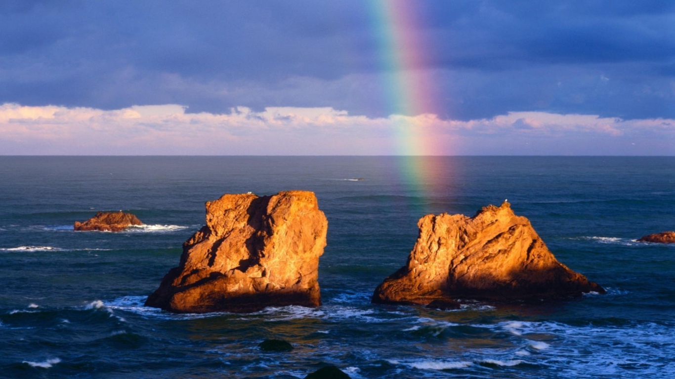 Screenshot №1 pro téma Ocean, Rocks And Rainbow 1366x768