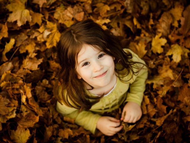 Child In Leaves wallpaper 640x480