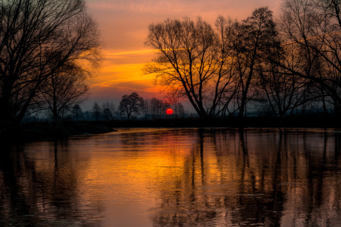 Das Atmospheric optic Reflection and Sunset Wallpaper 480x320