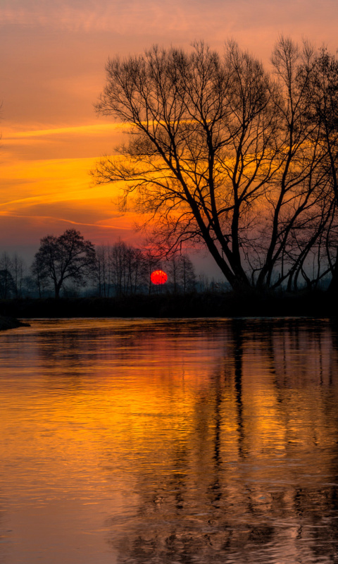 Das Atmospheric optic Reflection and Sunset Wallpaper 480x800