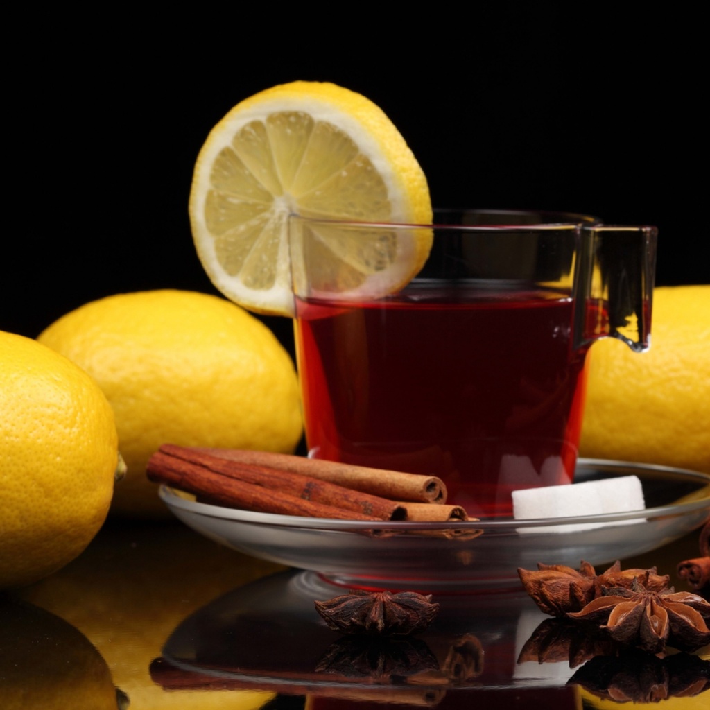 Tea with lemon and cinnamon wallpaper 1024x1024