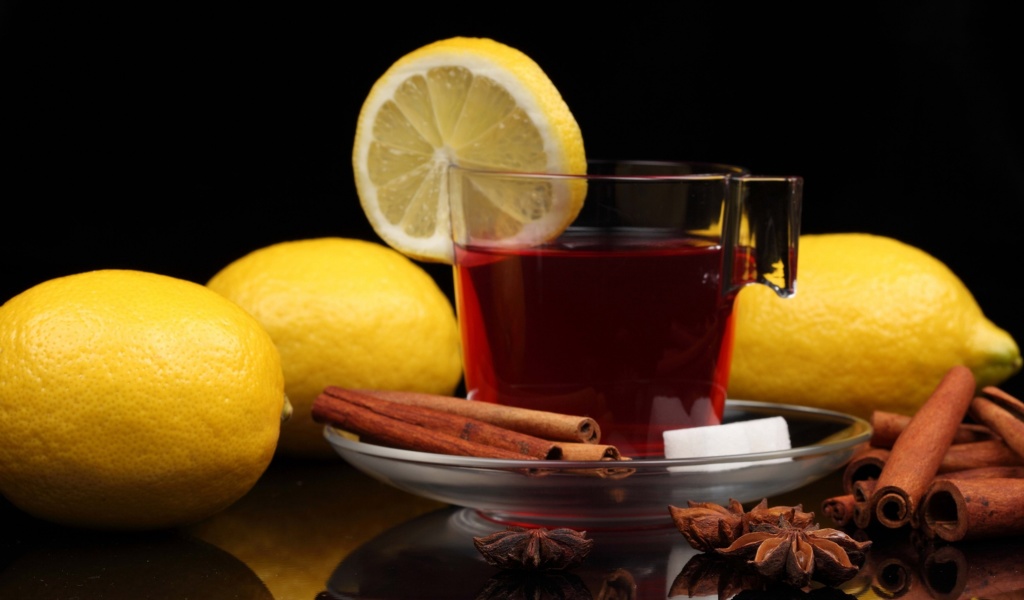 Tea with lemon and cinnamon wallpaper 1024x600