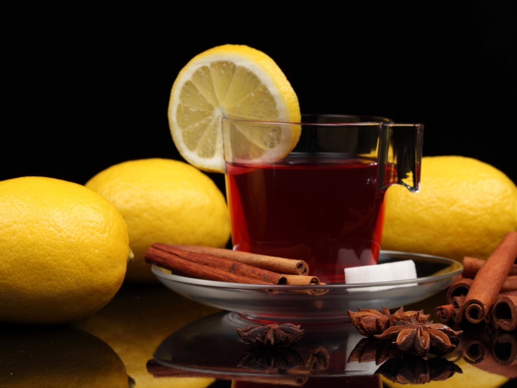Обои Tea with lemon and cinnamon 1024x768