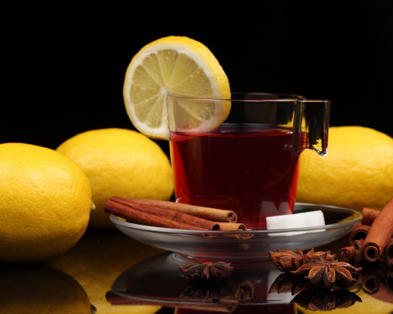 Fondo de pantalla Tea with lemon and cinnamon 1280x1024