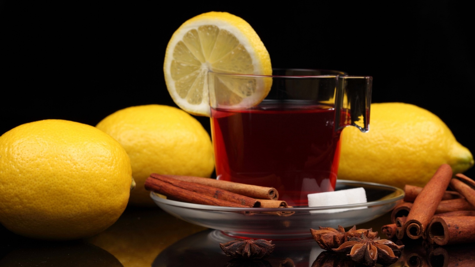 Fondo de pantalla Tea with lemon and cinnamon 1600x900