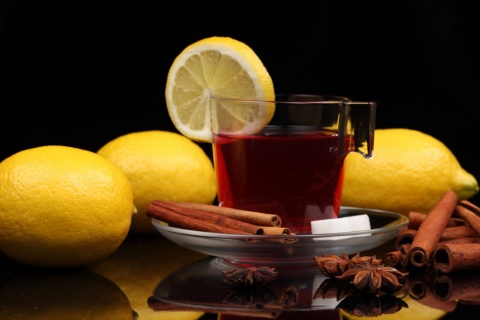 Обои Tea with lemon and cinnamon 480x320