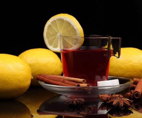 Das Tea with lemon and cinnamon Wallpaper 480x400