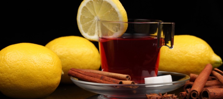 Tea with lemon and cinnamon wallpaper 720x320