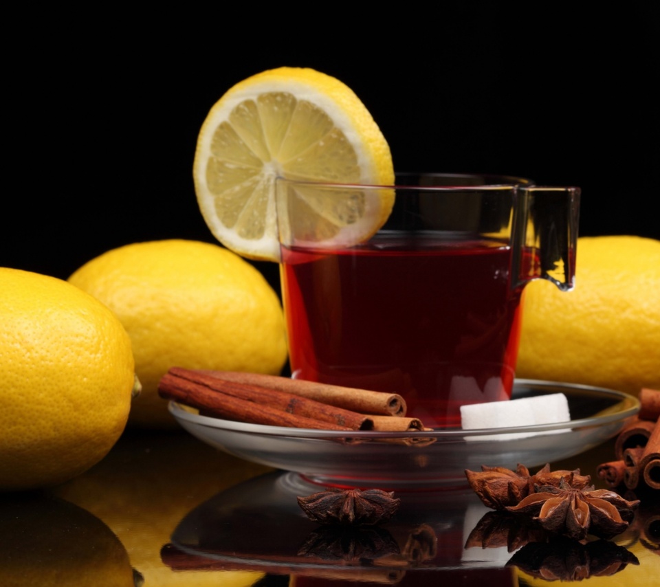 Tea with lemon and cinnamon wallpaper 960x854