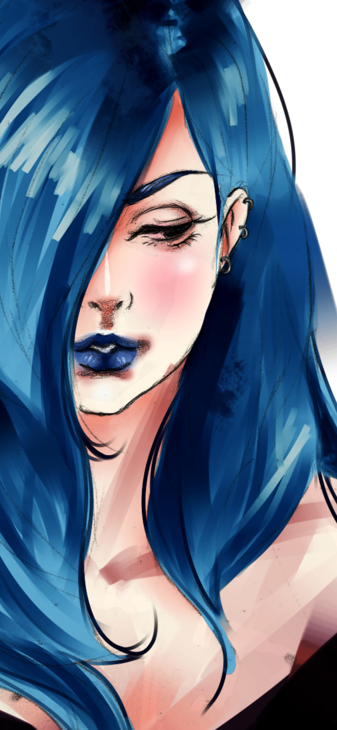 Обои Girl With Blue Hair Painting 1170x2532