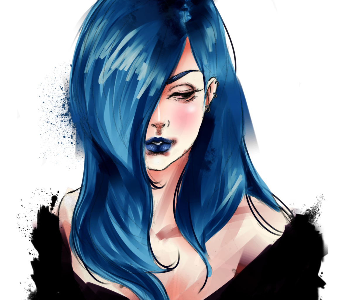 Screenshot №1 pro téma Girl With Blue Hair Painting 1200x1024